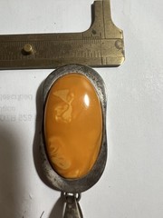 Vintage Sterling Silver Butterscotch Amber Cabochon Pendant 30g