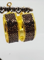 Women’s Hoop Earrings Brown Sequin & Gold tone 1.25 in Chunky