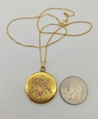 Large Vintage LOCKET Pink Rose Gold Antique Gold Filled Y GF Necklace Pendant