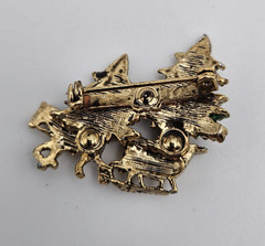Vintage Brooch HORSE SLEIGH RIDE Pin CHRISTMAS TREES Holiday Costume Jewelry