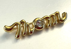 Vintage Gold Tone Clear Rhinestone MOM Brooch Pin Estate Mother’s Day Gift