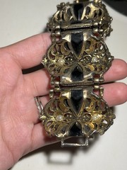 Vintage Selro Selini Gold Tone Metal Enamel Panel Bracelet Size 7.5