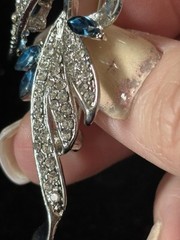 2.5 In Silver Toned Brooch With Blue And Clear Rhinestones (103)