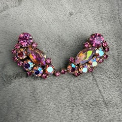Vintage Weiss Rhinestone Brooch Clip On Earrings Pink Signed
