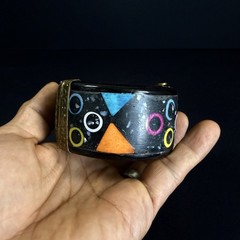Vintage Mid Century Modern Atomic Cosmic Bangle Cuff Bracelet Inlays Brass