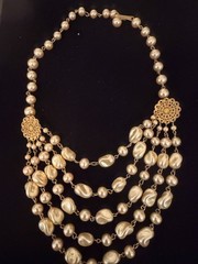 Stunning Faux (Glass) Barque Pearl Necklace 17″ ~ Vintage~Champagne Color