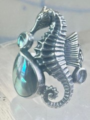 Vintage Seahorse ring animal abalone band size 6 sterling silver women