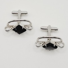 Western Style Deep Black Onyx Open Metal Silver Tone Fancy Formal Cufflinks