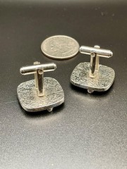 Vintage Bowling Alley Bowler Figural Cufflinks Silver Tone Bas Relief MCM