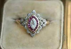 Vintage Art Deco Style Lab Created Diamond Engagement 14K Yellow Gold FN Ring