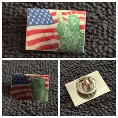 USA Patriotic Jewelry Lot 6 Pc Flag Pins Brooch Earrings Ribbon Metal Rhinestone