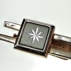 MCM Starburst Tie Clip Emmons Gold Tone Open Double Bar Silver Star Vintage