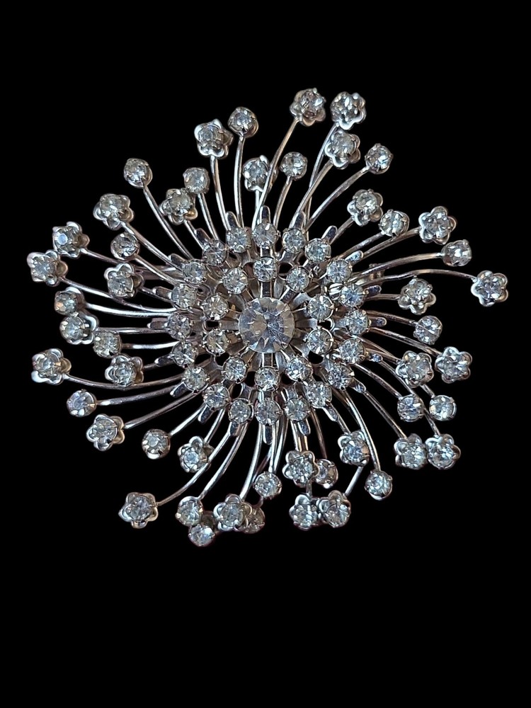 Large Silvertone Vtg 1950’s Rhinstone Brooch Beau Jewels Judy Lee?