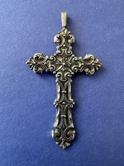 Antique Victorian .925 Sterling Silver Gothic Cross Pendant Ornate Religious