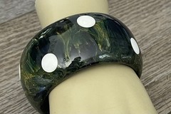Vtg Spinach Green Marble Polka Dot Bakelite Wide Bangle Bracelet Tested 100grams