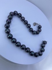 Vintage Black Iridescent LARGE Glass Beads Necklace, Toggle Clasp , Up To 17.5in