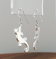 VTG 925 Gecko Lizard Earrings 1.5in Drop Sterling Silver 3gtw White MOP Inlay