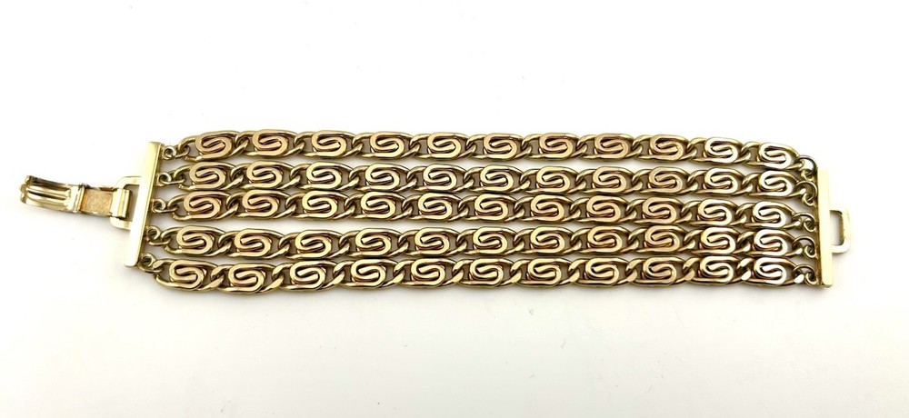 Vintage Signed Barclay Gold Tone Chunky Multi Strand 5 Chain Bracelet 7″