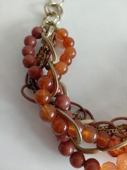 Vintage Amber Style Composite Beads Metal Gold Tone Chain Necklace Boho