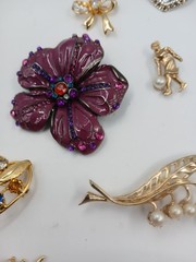 Vintage Lot Of Brooches. Golf Cart. Rhinestones. Colorful. Heart & Flowers