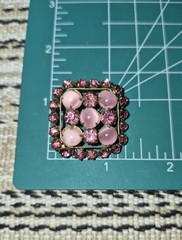 Art Deco Pink Satin Czech Glass Rhinestone Brooch Pin 1.25″