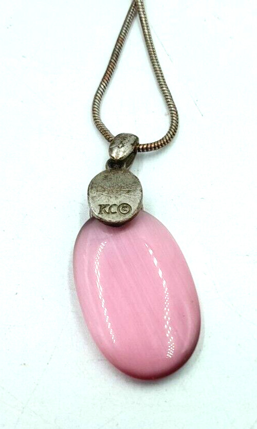 Vintage KC Collections Kenneth cole 16″ Antique Gold Tone Chain 2″ Pink Pendant