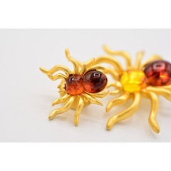Vintage Spider Pin Lapel Tac Set Brushed Gold Tortoise Halloween NOS 1980s BinA7