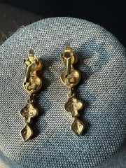 Vintage Dangle Drop Enamel Earrings Blue Gold Tone Cocktail Career Geometric