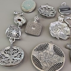 Vintage Silver Tone Pendant Lot of 13 Clear Rhinestones Enamel Chunky KC Best