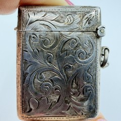 925 Sterling Silver Vintage Match Safe Antique Etched Scroll Vesta Case 14.8g