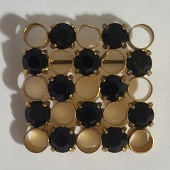 Vintage Square Brooch Pin Black Round Prong Set Stones Art Deco Modernist Estate