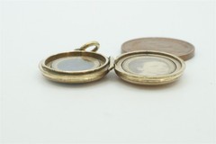 ANTIQUE ENGLISH 9K GOLD BACK & FRONT ENAMEL LOCKET PENDANT c1880