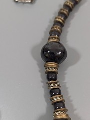 Vintage Black Ceramic Necklace Chunky Beads Bronze Tone Statement Tribal 25 in