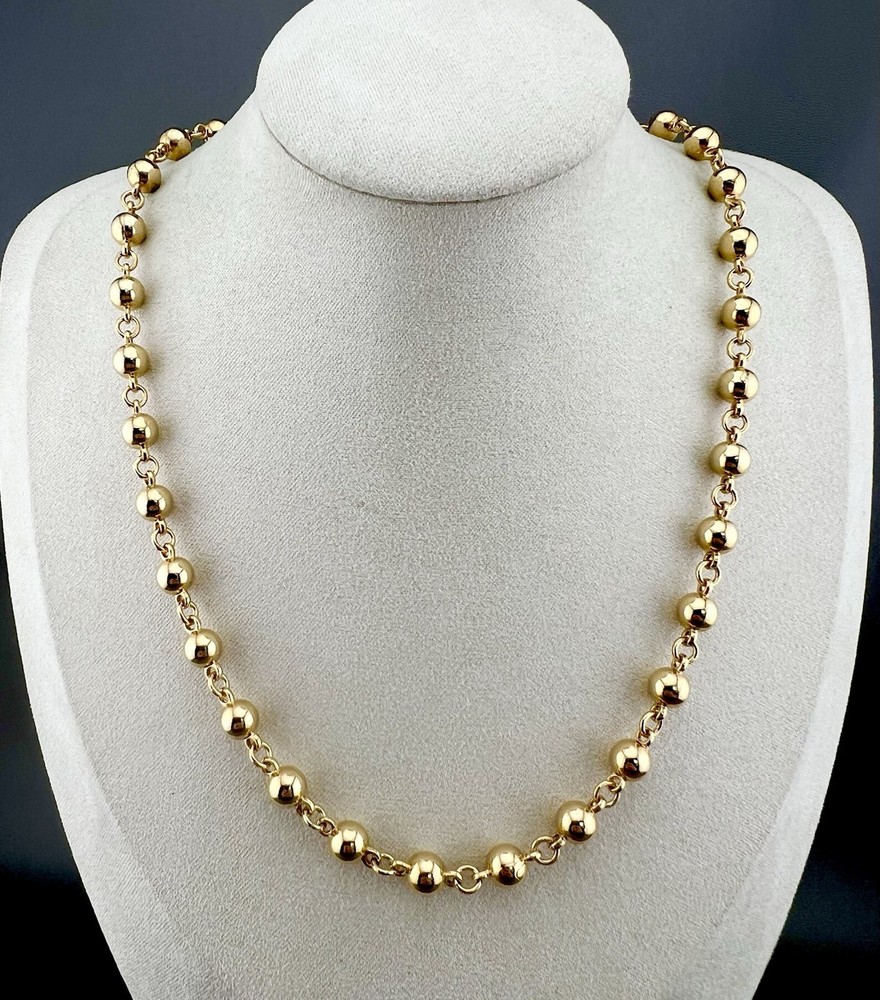 Vintage Ball Chain Necklace Statement Link Polished Gold Tone 18”