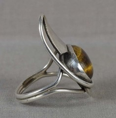 Vintage sterling silver Modernist RING tiger eye Size 8.5