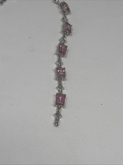 Vtg 10k Gold Pink Topaz Diamond Link Tennis Bracelet Chevron Textured Links READ