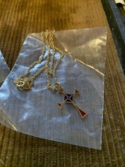 Vintage Attic Necklace Lot Find 2 Gold Crosses New Unused