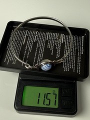 Sterling Silver Blue White Art Glass Bead Bangle Bracelet 6.5” 925