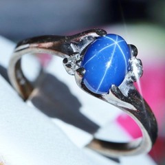10k w/gold sz 5 ring 1.00ct lab created blue star sapphire diamond 1.72gr N3505