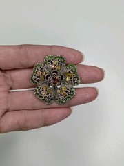 Lime Green And Yellow Rhinestone Flower Pin Brooch