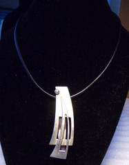 ANTIQUE ART DECO STERLING SILVER MODERN PENDANT BLACK LEATHER SILPADA NECKLACE