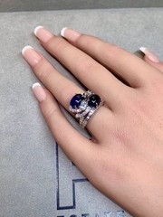 Vintage 1950’s Birks Platinum Cabochon Sapphire French Diamond Cocktail Ring