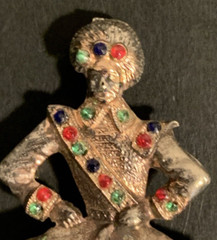 Vintage Brooch Pendant Gold Tone Russian Dancer Multicolor Cabochons