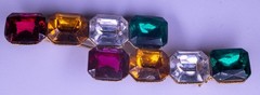 Vintage Rhinestone Brooch Pin Gold Tone 70mm Multi Color Crystal Gemstone