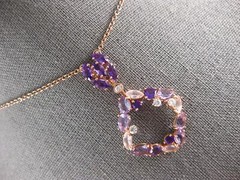 3.51CT DIAMOND & AAA AMETHYST & PINK QUARTZ 14K ROSE GOLD SQUARE ETOILE NECKLACE