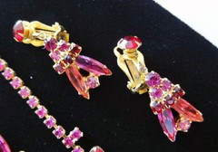 Juliana Rhinestone NECKLACE BROOCH EARRING SET Book Pcs Magenta Pink