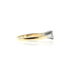 Vintage .90ct Ideal GIA Round Diamond Tapered Baguette 18k Gold Platinum Ring