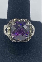 Sterling Silver 925 Amethyst Marcasite Ring Size 7.25 & 900 Silver Earrings Set