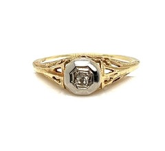 Art Deco Diamond Engagement Ring Mined .05ct Old Mine Original 1920 Antique 14K