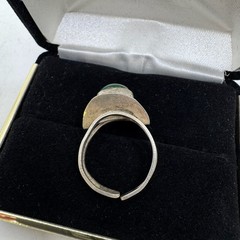 Vintage Taxco Boho Silver & Green Jasper Adjustable Ring – Very Good Condition